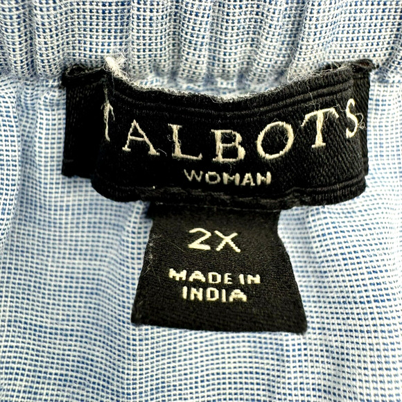 TALBOTS Women's 2X Light Blue White Floral Embroidered Eyelet Cotton Tunic Top - Picture 4 of 8